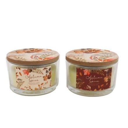Two candles with floral labels on a white background