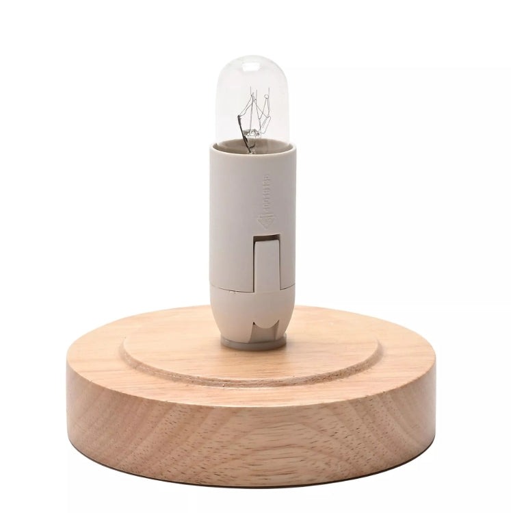 Light bulb on a wooden base with a white background